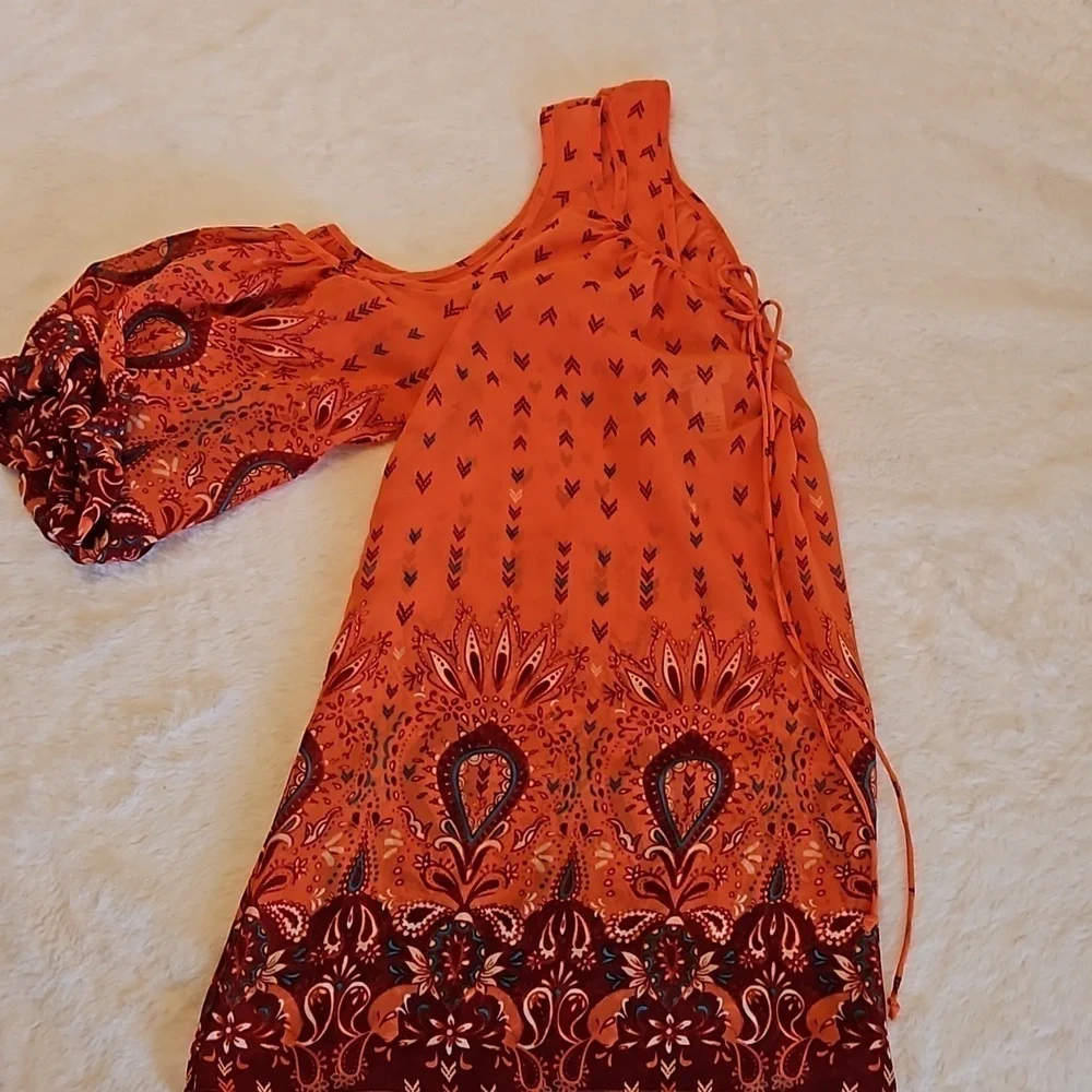 Arizona The Original Jean Company. Cold Shoulder Boho Top Size S orange  floral - Picture 13 of 16
